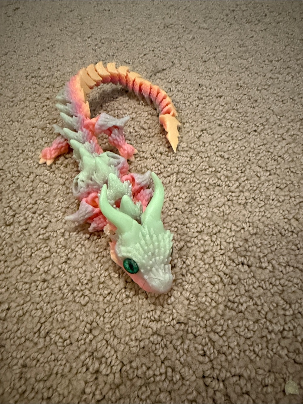 3D printed Pastel Dragon toy with Mint Green Head and Pink Body